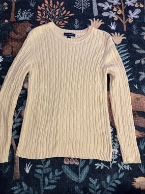 Karen Scott Pale Yellow Cable-Knit Crewneck Sweater